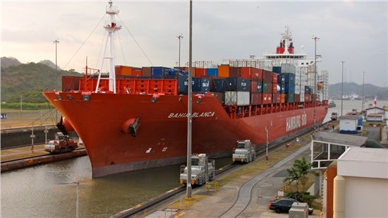 Container ship transiting the Panama Canal