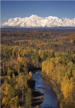 The Chuitna River, with the Alaska range in the background.