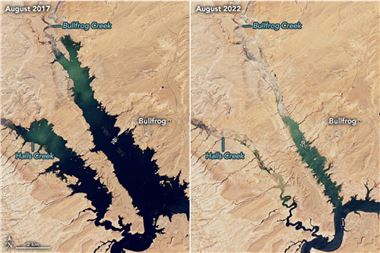 Lake Powell in 2017 and 2022, NASA